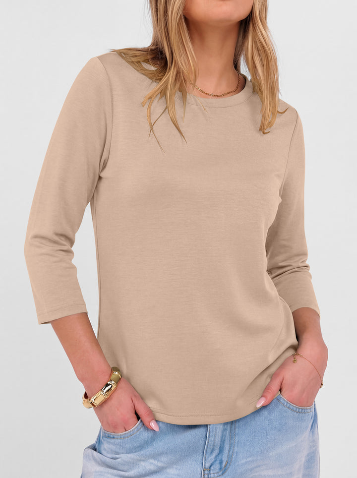 ANRABESS Womens 3/4 Sleeve Top，Wrinkle-Free Soft T-Shirts，Crew Neck Basic Tee，Casual Summer Spring Clothes ，Daily Work Travel