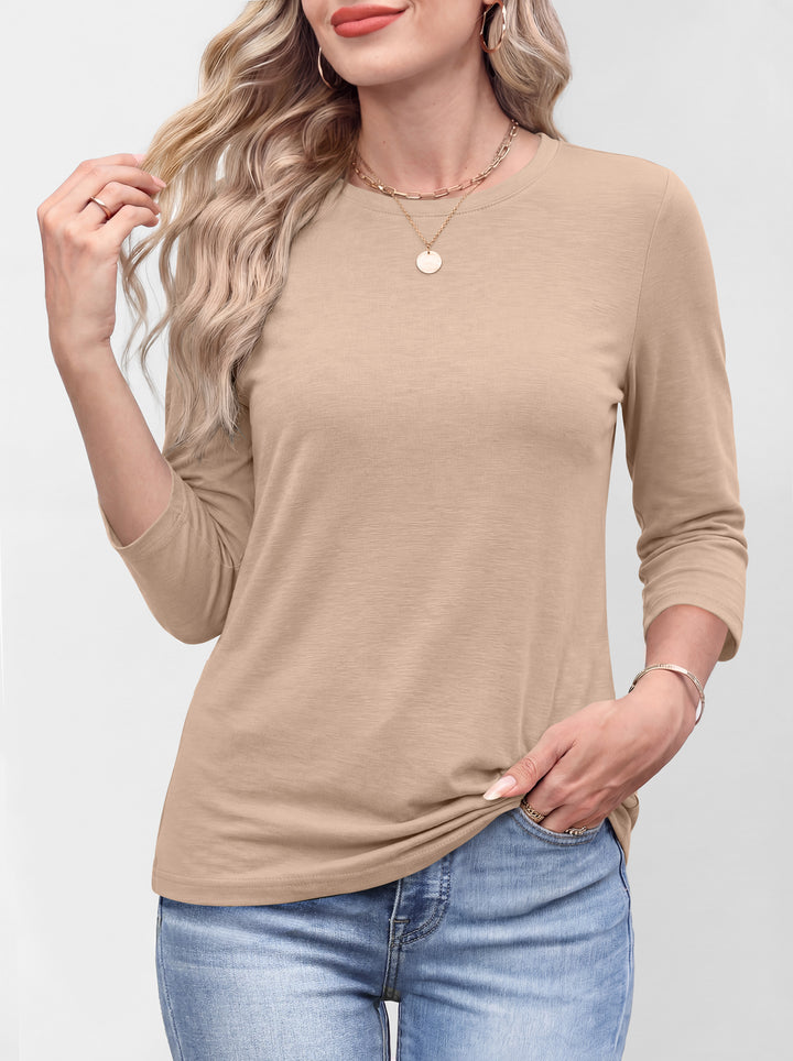 ANRABESS Womens 3/4 Sleeve Top，Wrinkle-Free Soft T-Shirts，Crew Neck Basic Tee，Casual Summer Spring Clothes ，Daily Work Travel