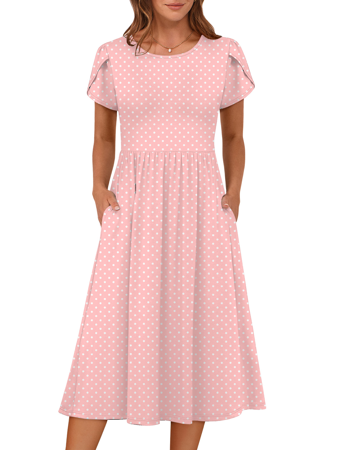 ANRABESS Summer Short Sleeve A-Line Midi Dresses for Women Flowy Casual T Shirt Dresses Beach Floral Sundress with Pockets