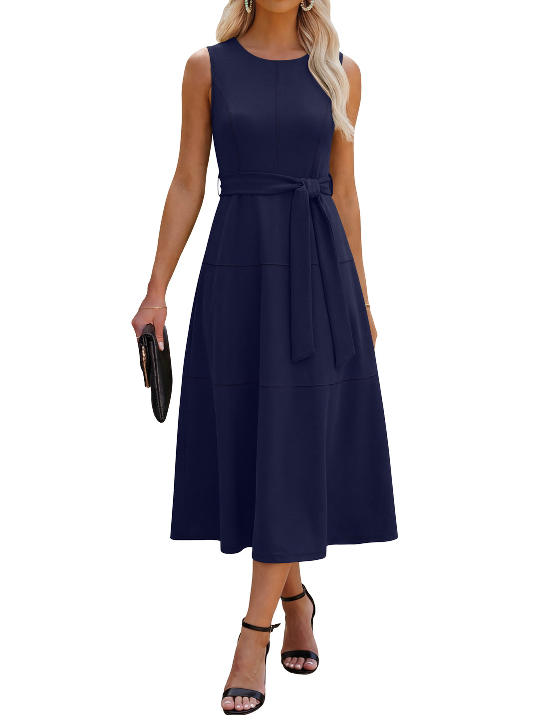 ANRABESS Women Formal Midi Dress Sleeveless Elegant Business Casual 2026 Summer Cocktail Party Night Out Dresses with Belt