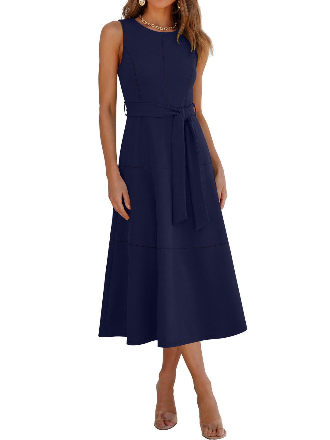 ANRABESS Women Formal Midi Dress Sleeveless Elegant Business Casual 2026 Summer Cocktail Party Night Out Dresses with Belt