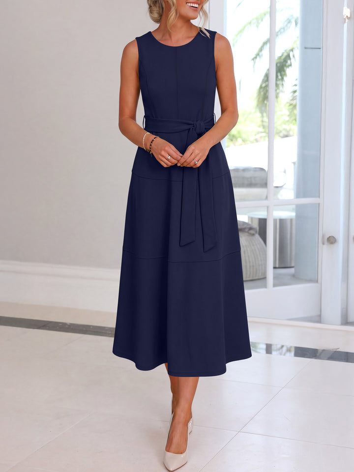 ANRABESS Women Formal Midi Dress Sleeveless Elegant Business Casual 2026 Summer Cocktail Party Night Out Dresses with Belt