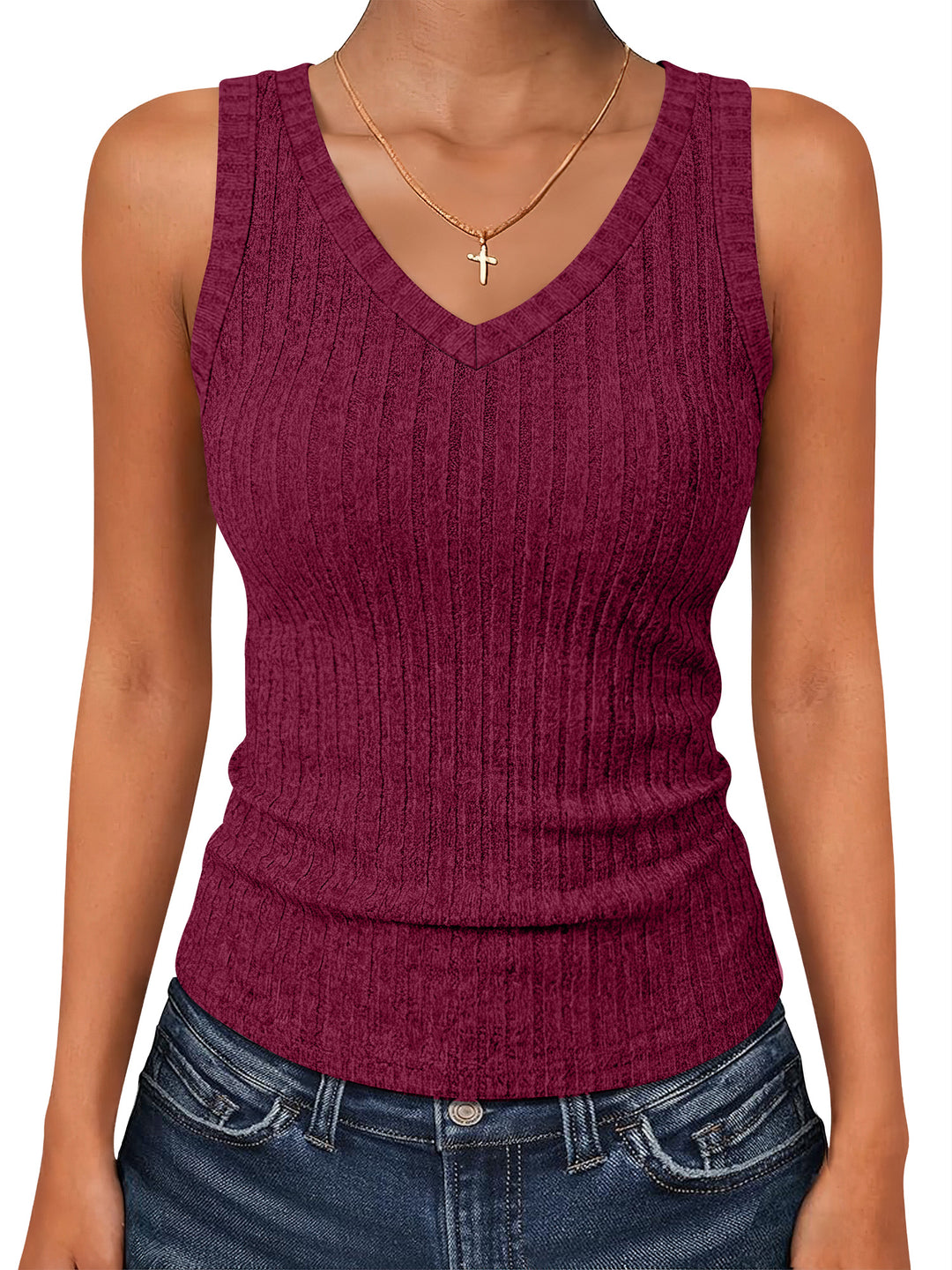 ANRABESS Women’s V Neck Tank Tops, Soft Comfy Ribbed Knit, Slim Fitted Going Out Shirts, Summer Outfits for Travel Work Daily