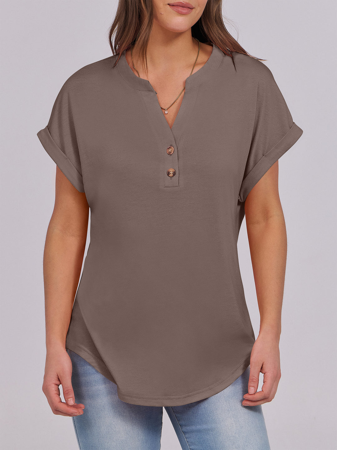 ANRABESS Womens Short Sleeve Henley Tops V Neck Dressy Casual Blouses Summer Trendy Tee Shirts 2026 Vacation Fashion Clothes