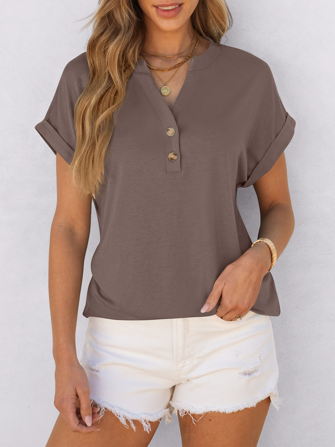 ANRABESS Womens Short Sleeve Henley Tops V Neck Dressy Casual Blouses Summer Trendy Tee Shirts 2026 Vacation Fashion Clothes