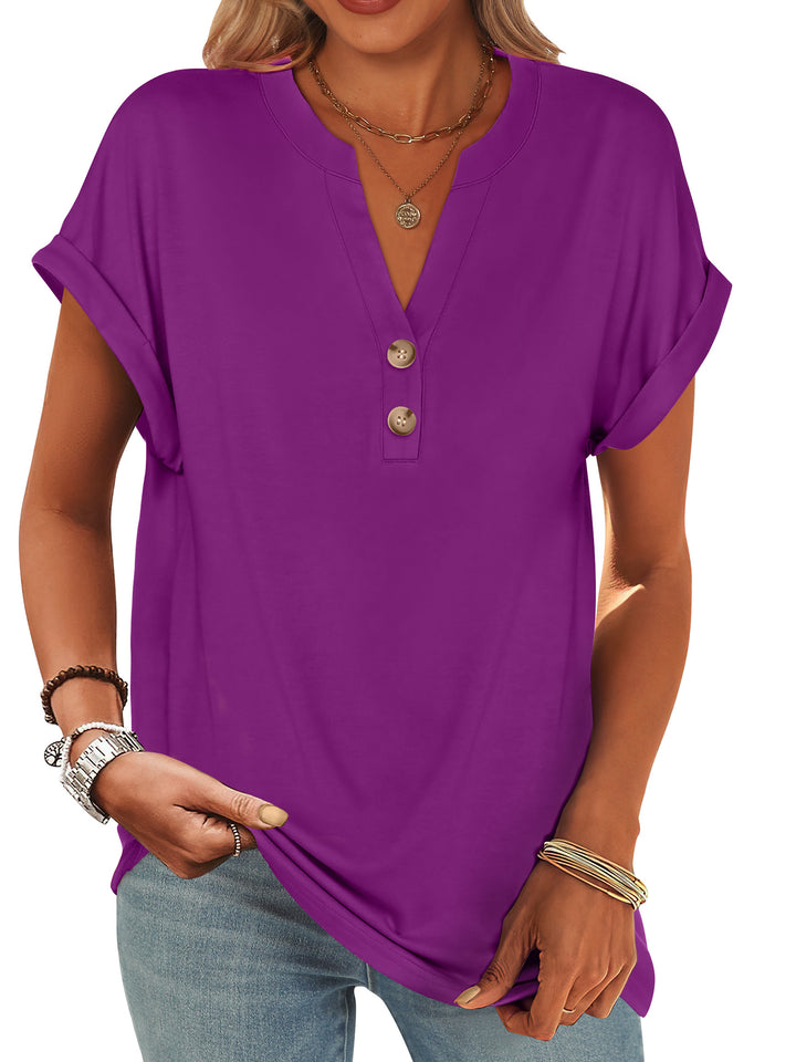 ANRABESS Womens Short Sleeve Henley Tops V Neck Dressy Casual Blouses Summer Trendy Tee Shirts 2026 Vacation Fashion Clothes