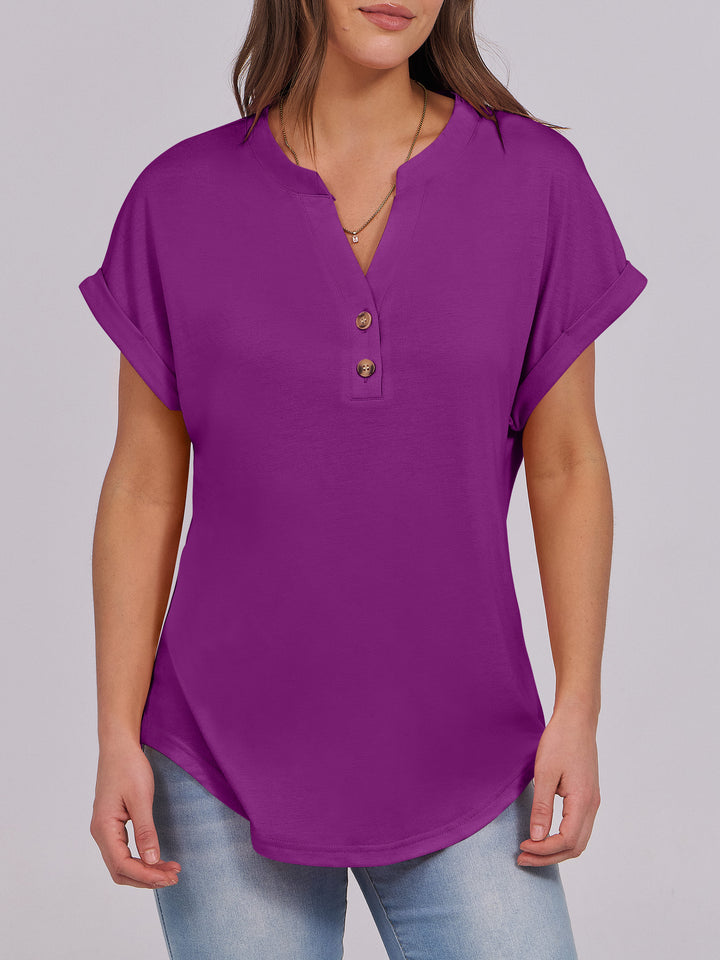ANRABESS Womens Short Sleeve Henley Tops V Neck Dressy Casual Blouses Summer Trendy Tee Shirts 2026 Vacation Fashion Clothes
