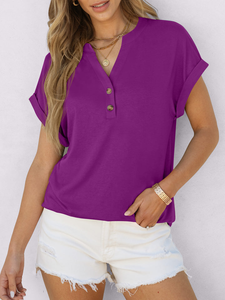 ANRABESS Womens Short Sleeve Henley Tops V Neck Dressy Casual Blouses Summer Trendy Tee Shirts 2026 Vacation Fashion Clothes