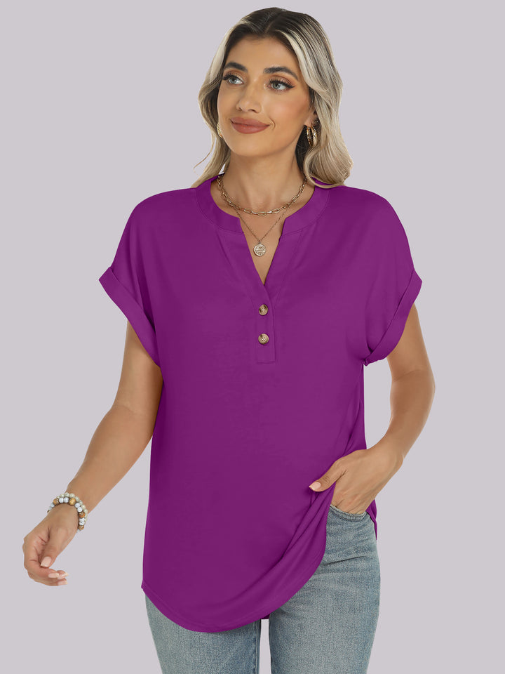 ANRABESS Womens Short Sleeve Henley Tops V Neck Dressy Casual Blouses Summer Trendy Tee Shirts 2026 Vacation Fashion Clothes