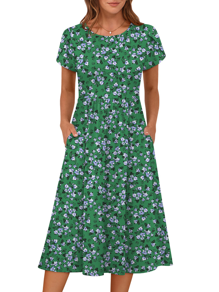 ANRABESS Summer Short Sleeve A-Line Midi Dresses for Women Flowy Casual T Shirt Dresses Beach Floral Sundress with Pockets