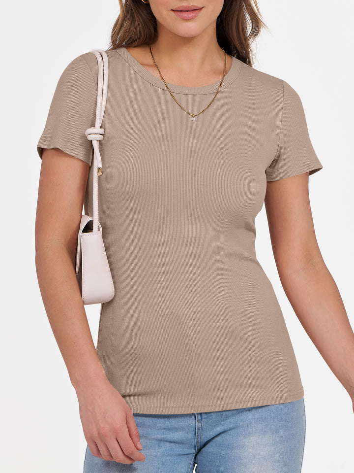 ANRABESS Womens Short Sleeve Tops Crewneck Ribbed Knit Slim Fit Basic Tee Casual Summer Fitted T Shirt