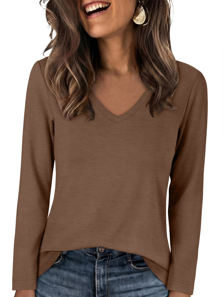 ANRABESS Long Sleeve Shirts for Women, Soft Stretchy Wrinkle-Free V Neck Tops, Fall Casual Tshirts for Work Daily