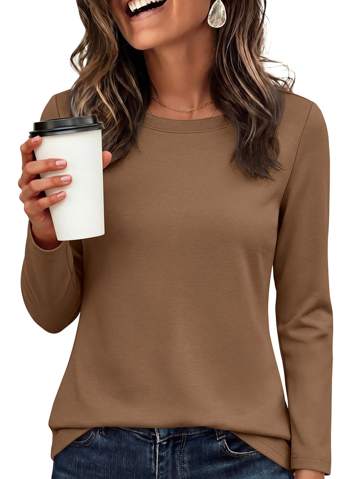ANRABESS Long Sleeve Shirts for Women,Soft Stretchy Wrinkle-Free Tops,Casual Crew Neck T Shirt for Work Daily Fall
