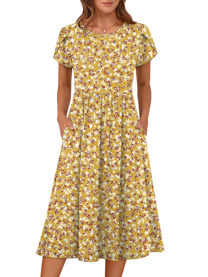 ANRABESS Summer Short Sleeve A-Line Midi Dresses for Women Flowy Casual T Shirt Dresses Beach Floral Sundress with Pockets