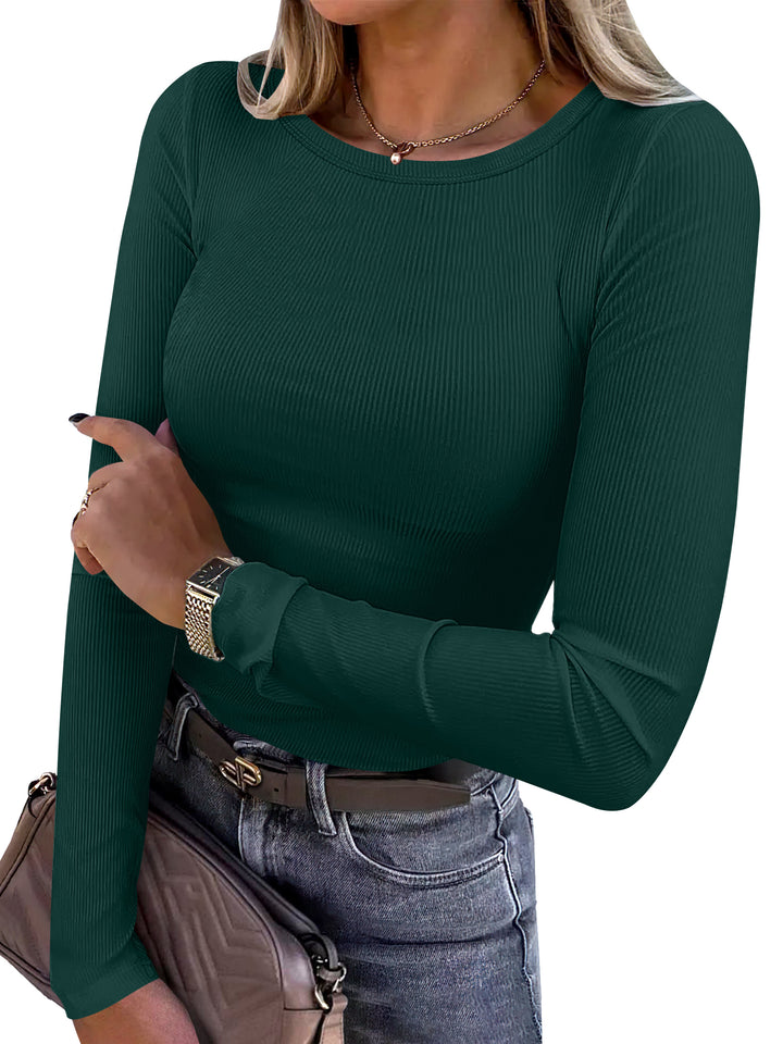 ANRABESS Long Sleeve Shirts for Women Ribbed Knit Slim Fit Basic Tops Crewneck Tees Spring Fall Casual Underscrubs Layer Clothes