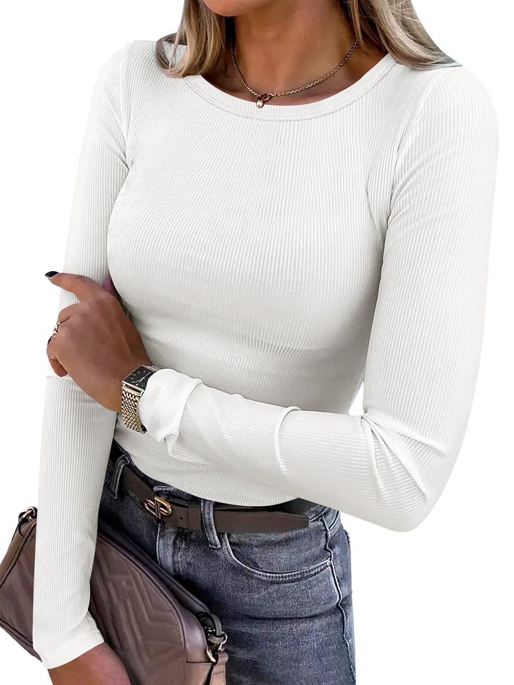 ANRABESS Long Sleeve Shirts for Women Ribbed Knit Slim Fit Basic Tops Crewneck Tees Spring Fall Casual Underscrubs Layer Clothes