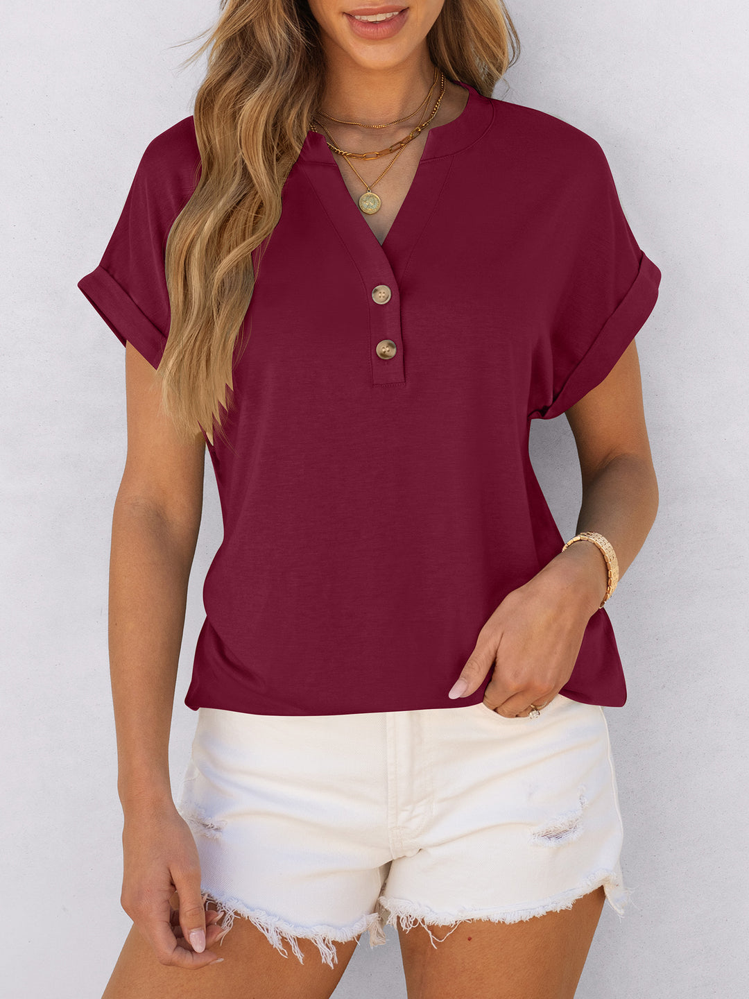 ANRABESS Womens Short Sleeve Henley Tops V Neck Dressy Casual Blouses Summer Trendy Tee Shirts 2026 Vacation Fashion Clothes