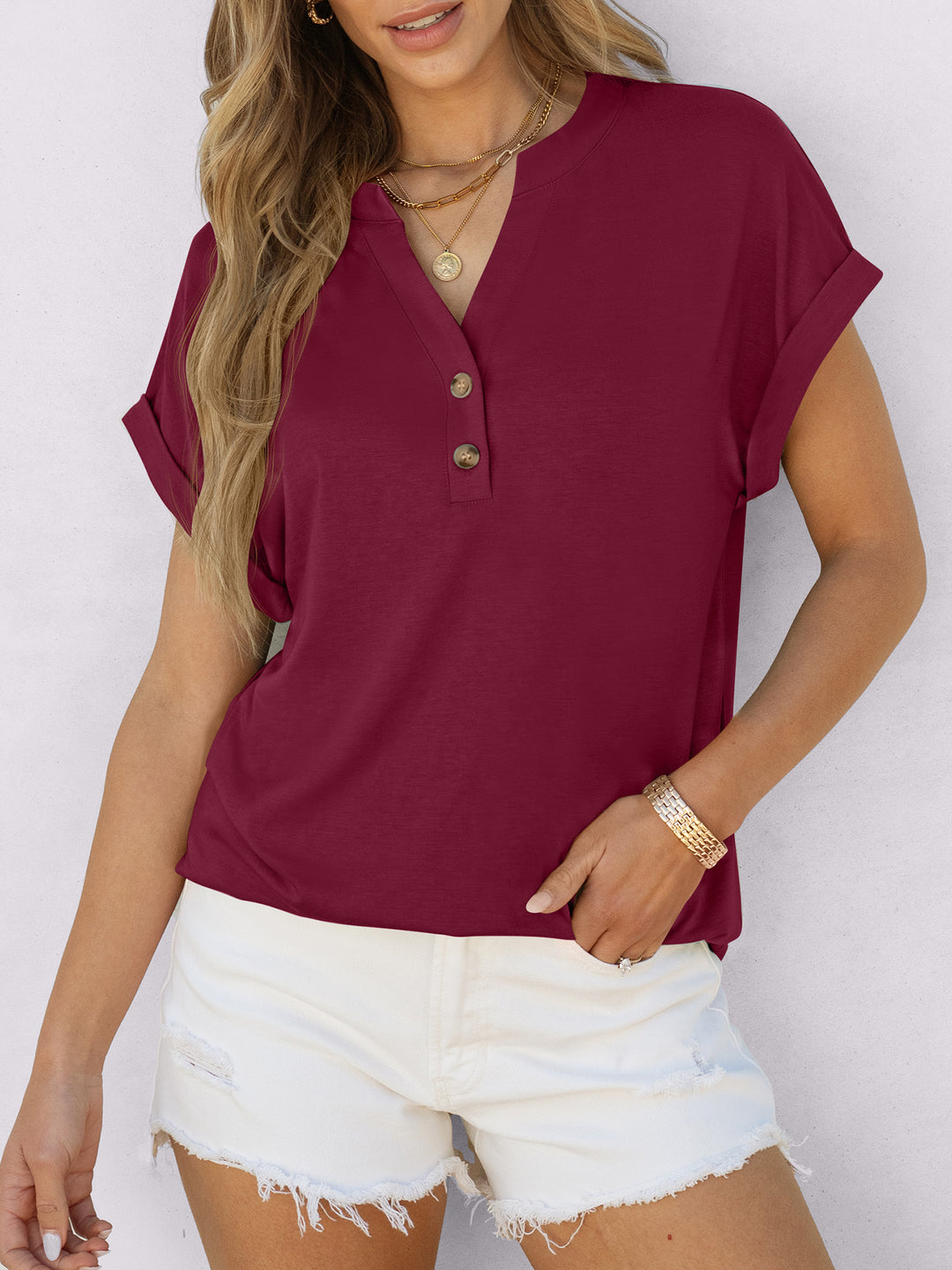 ANRABESS Womens Short Sleeve Henley Tops V Neck Dressy Casual Blouses Summer Trendy Tee Shirts 2026 Vacation Fashion Clothes