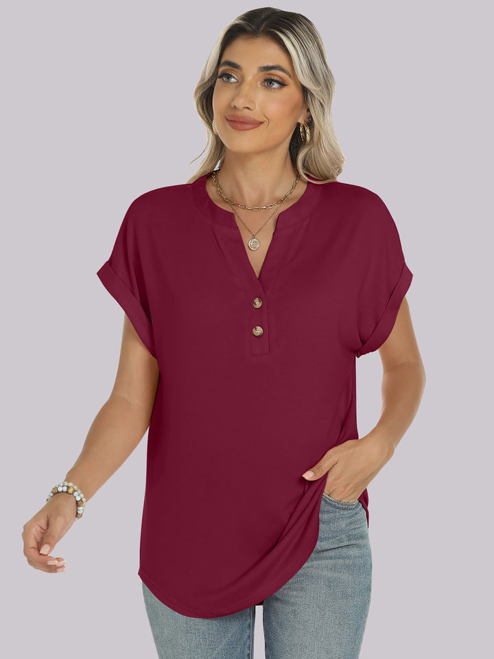 ANRABESS Womens Short Sleeve Henley Tops V Neck Dressy Casual Blouses Summer Trendy Tee Shirts 2026 Vacation Fashion Clothes