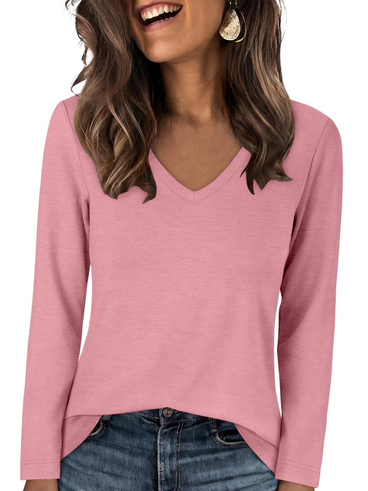 ANRABESS Long Sleeve Shirts for Women, Soft Stretchy Wrinkle-Free V Neck Tops, Fall Casual Tshirts for Work Daily