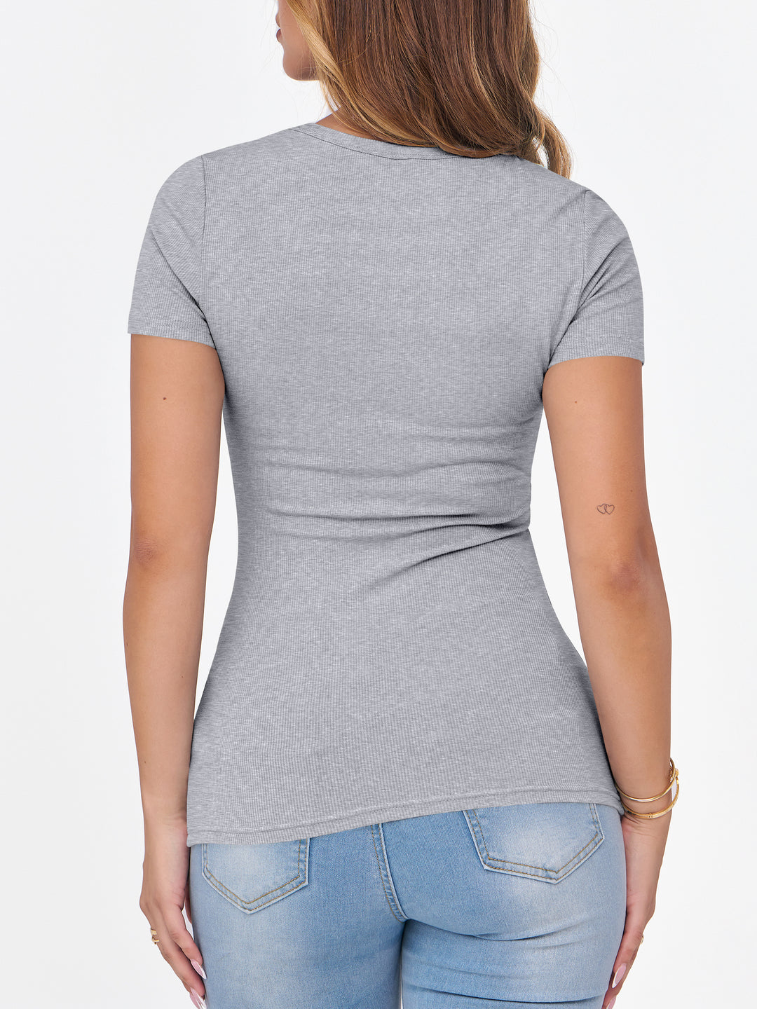 ANRABESS Womens Short Sleeve Tops Crewneck Ribbed Knit Slim Fit Basic Tee Casual Summer Fitted T Shirt