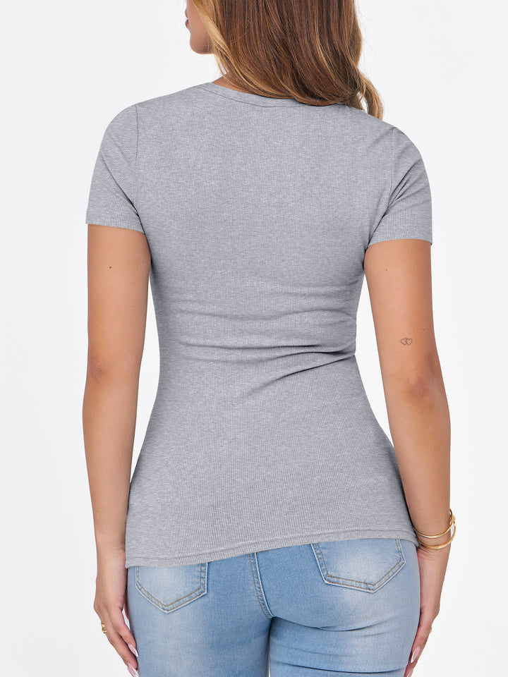 ANRABESS Womens Short Sleeve Tops Crewneck Ribbed Knit Slim Fit Basic Tee Casual Summer Fitted T Shirt