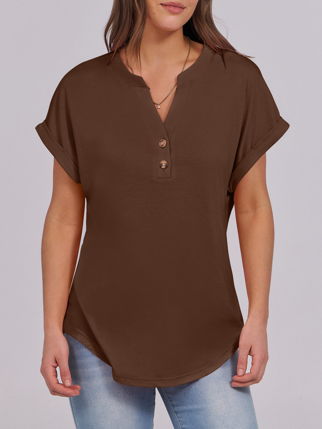 ANRABESS Womens Short Sleeve Henley Tops V Neck Dressy Casual Blouses Summer Trendy Tee Shirts 2026 Vacation Fashion Clothes