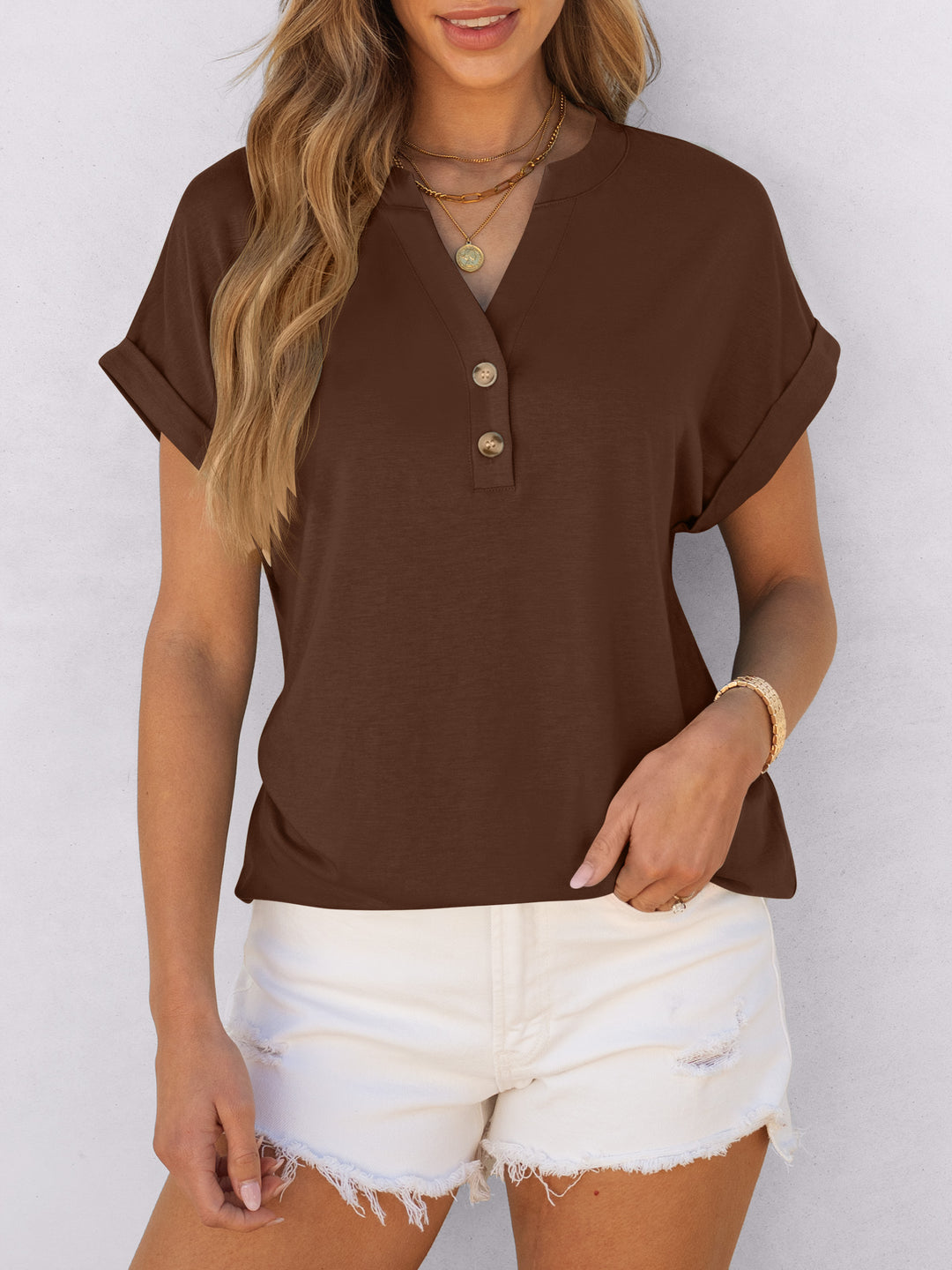 ANRABESS Womens Short Sleeve Henley Tops V Neck Dressy Casual Blouses Summer Trendy Tee Shirts 2026 Vacation Fashion Clothes