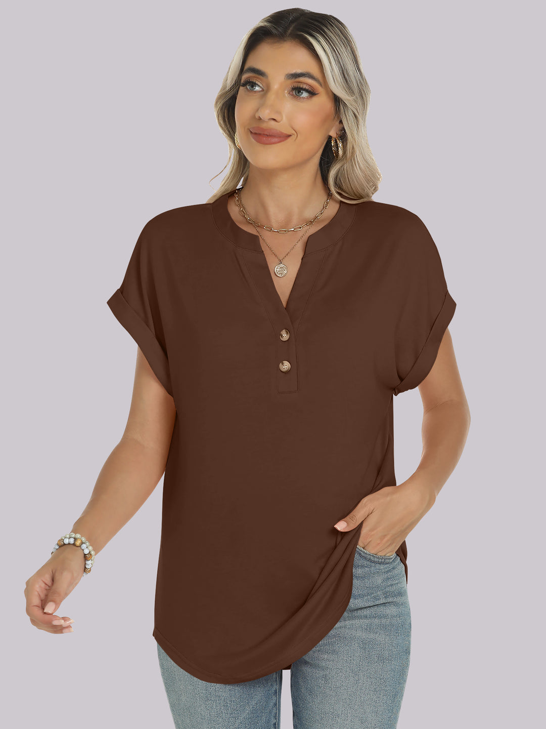ANRABESS Womens Short Sleeve Henley Tops V Neck Dressy Casual Blouses Summer Trendy Tee Shirts 2026 Vacation Fashion Clothes