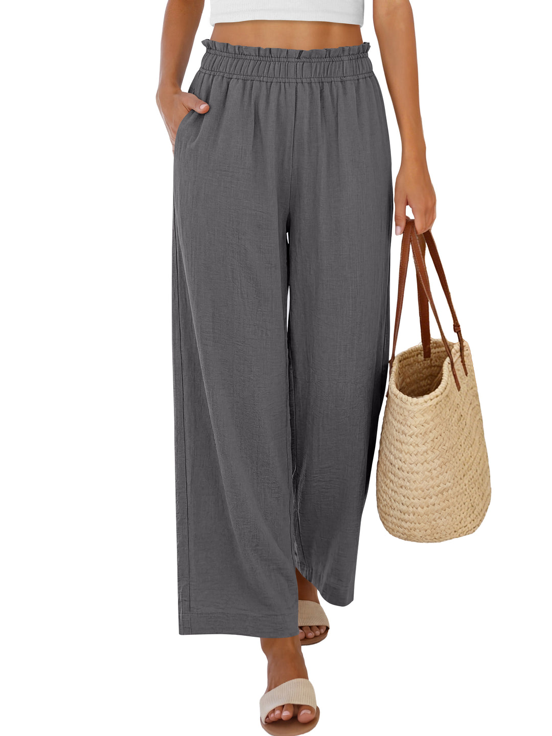 ANRABESS Womens Palazzo Pants,Wide Leg Cropped Elastic High Waisted,Flowy Lightweight Airy,Summer Casual for Beach Vacation