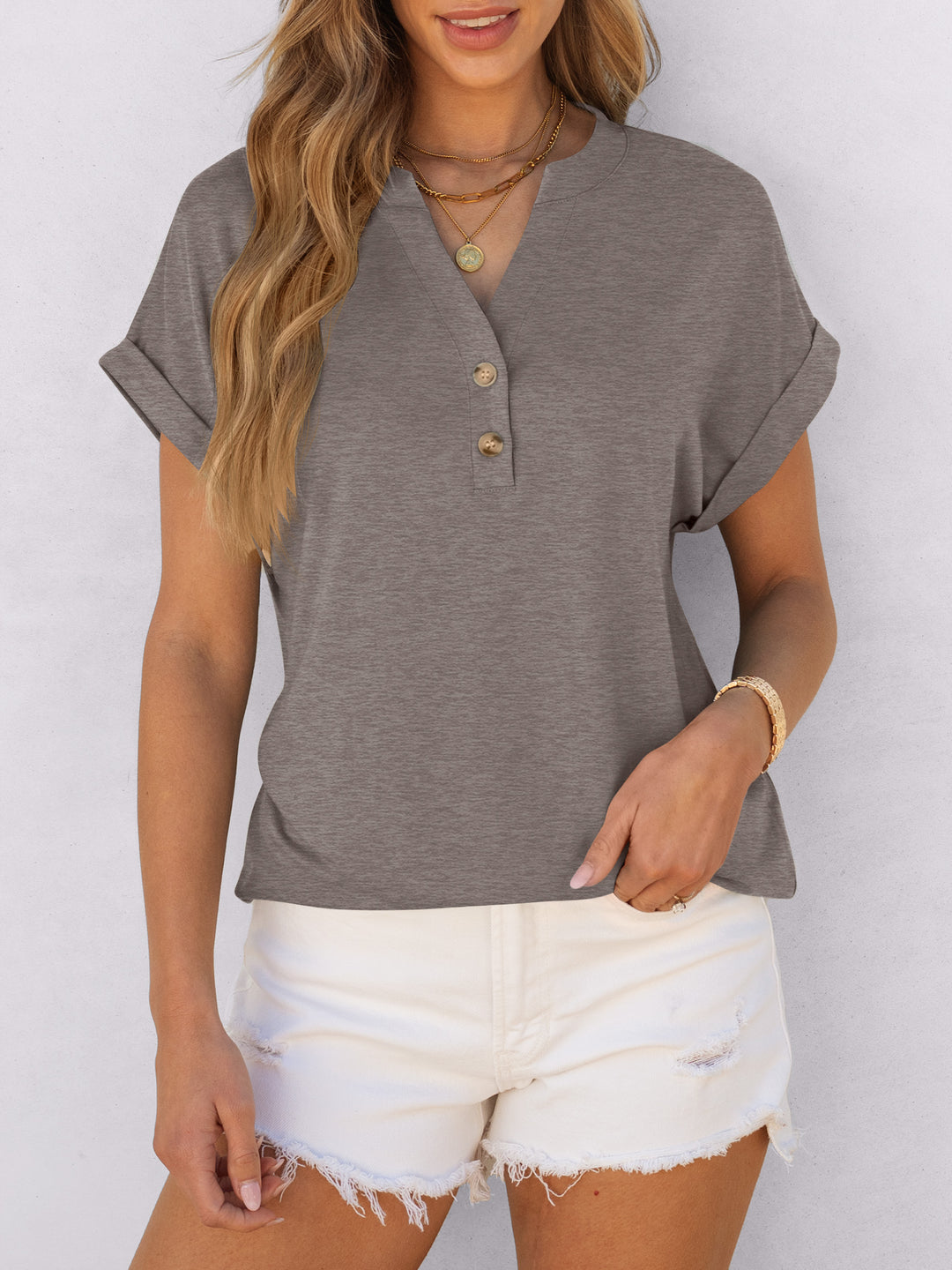 ANRABESS Womens Short Sleeve Henley Tops V Neck Dressy Casual Blouses Summer Trendy Tee Shirts 2026 Vacation Fashion Clothes