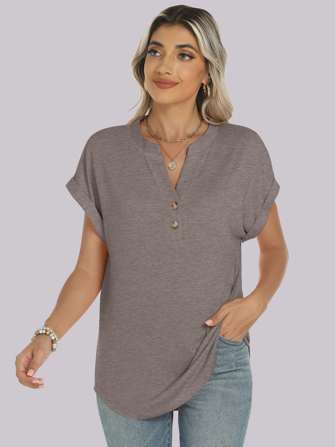 ANRABESS Womens Short Sleeve Henley Tops V Neck Dressy Casual Blouses Summer Trendy Tee Shirts 2026 Vacation Fashion Clothes