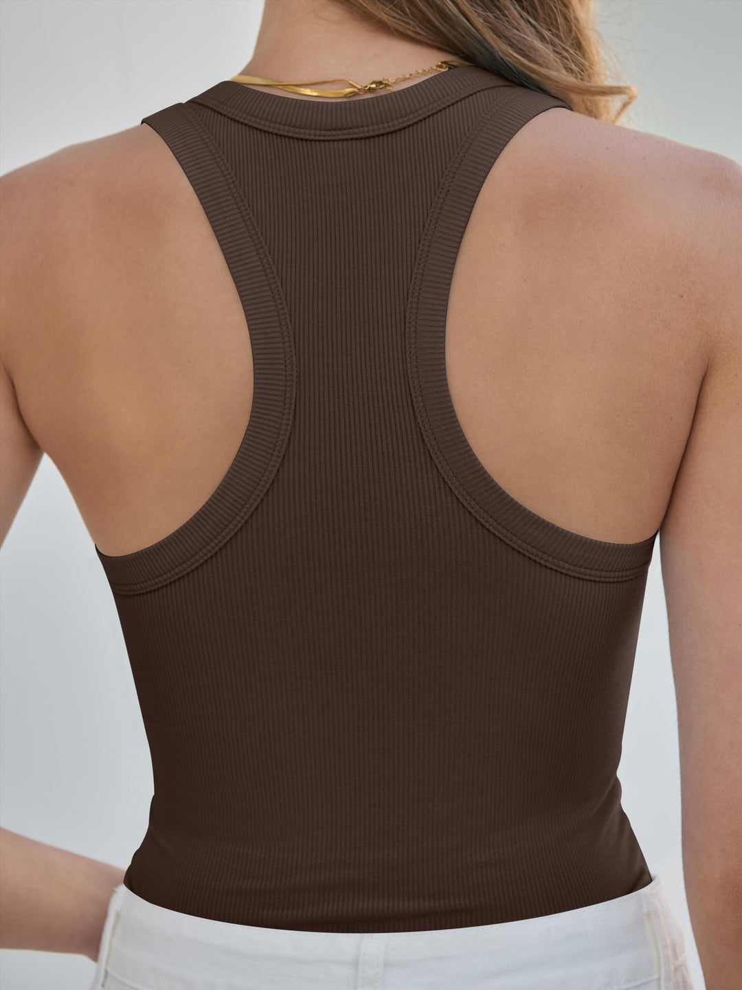 ANRABESS Ribbed Square Neck Slim Tank