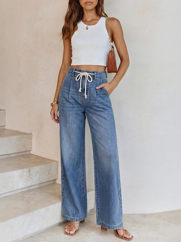 ANRABESS Womens Wide Leg Jeans High Waisted Trendy Drawstring Denim Pants Casual Relaxed Fit Trouser with Pockets