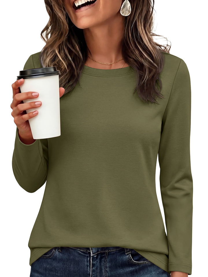 ANRABESS Long Sleeve Shirts for Women,Soft Stretchy Wrinkle-Free Tops,Casual Crew Neck T Shirt for Work Daily Fall