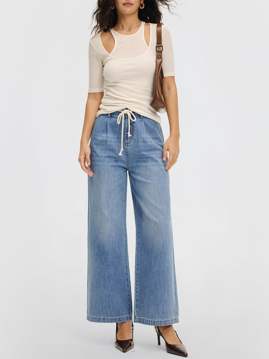 ANRABESS Womens Wide Leg Jeans High Waisted Trendy Drawstring Denim Pants Casual Relaxed Fit Trouser with Pockets