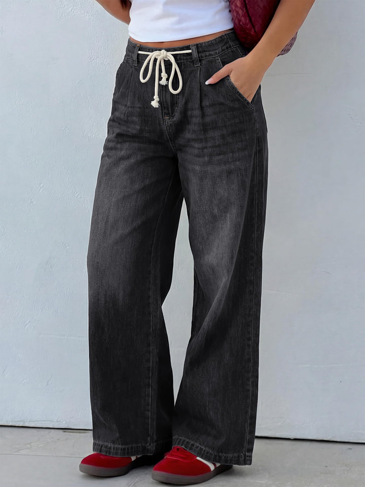 ANRABESS Womens Wide Leg Jeans High Waisted Trendy Drawstring Denim Pants Casual Relaxed Fit Trouser with Pockets