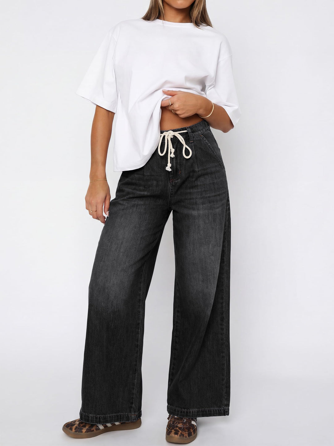 ANRABESS Womens Wide Leg Jeans High Waisted Trendy Drawstring Denim Pants Casual Relaxed Fit Trouser with Pockets