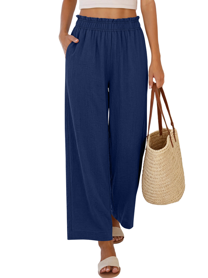 ANRABESS Womens Palazzo Pants,Wide Leg Cropped Elastic High Waisted,Flowy Lightweight Airy,Summer Casual for Beach Vacation