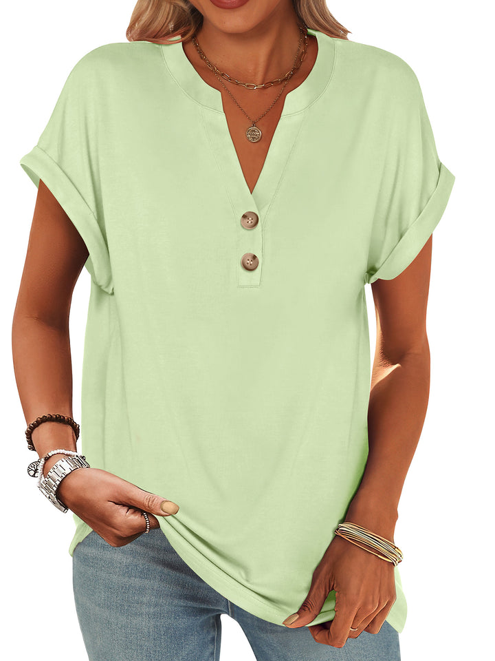 ANRABESS Womens Short Sleeve Henley Tops V Neck Dressy Casual Blouses Summer Trendy Tee Shirts 2026 Vacation Fashion Clothes