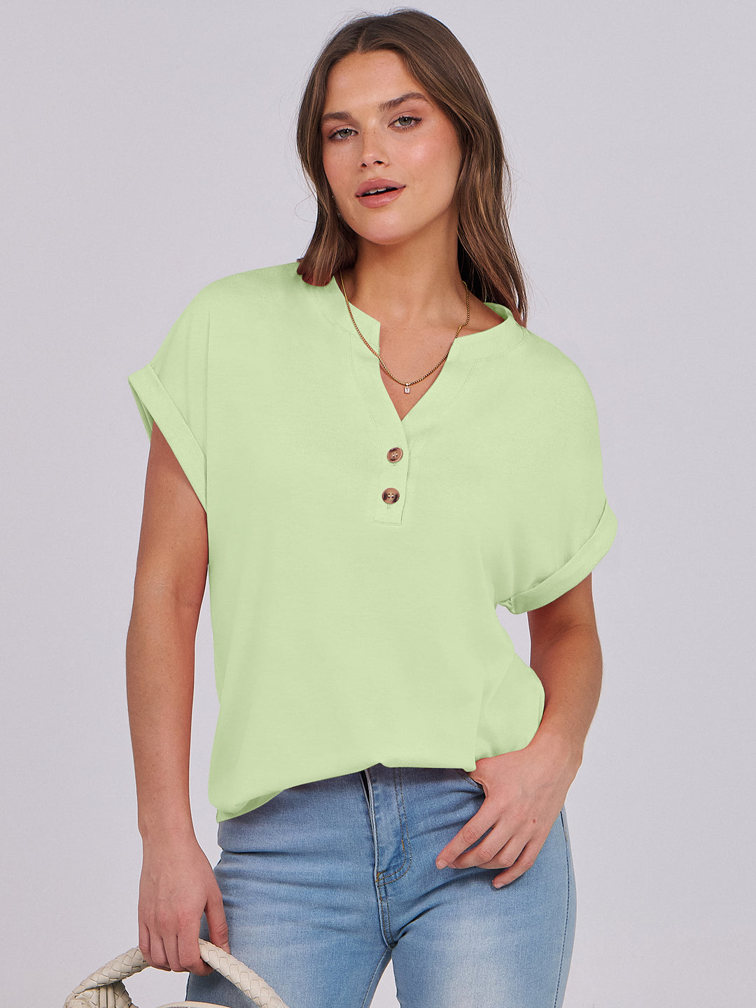 ANRABESS Womens Short Sleeve Henley Tops V Neck Dressy Casual Blouses Summer Trendy Tee Shirts 2026 Vacation Fashion Clothes
