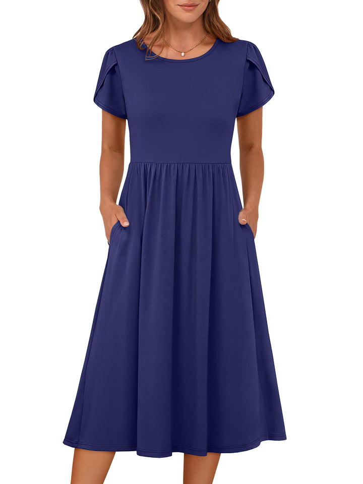 ANRABESS Summer Short Sleeve A-Line Midi Dresses for Women Flowy Casual T Shirt Dresses Beach Floral Sundress with Pockets