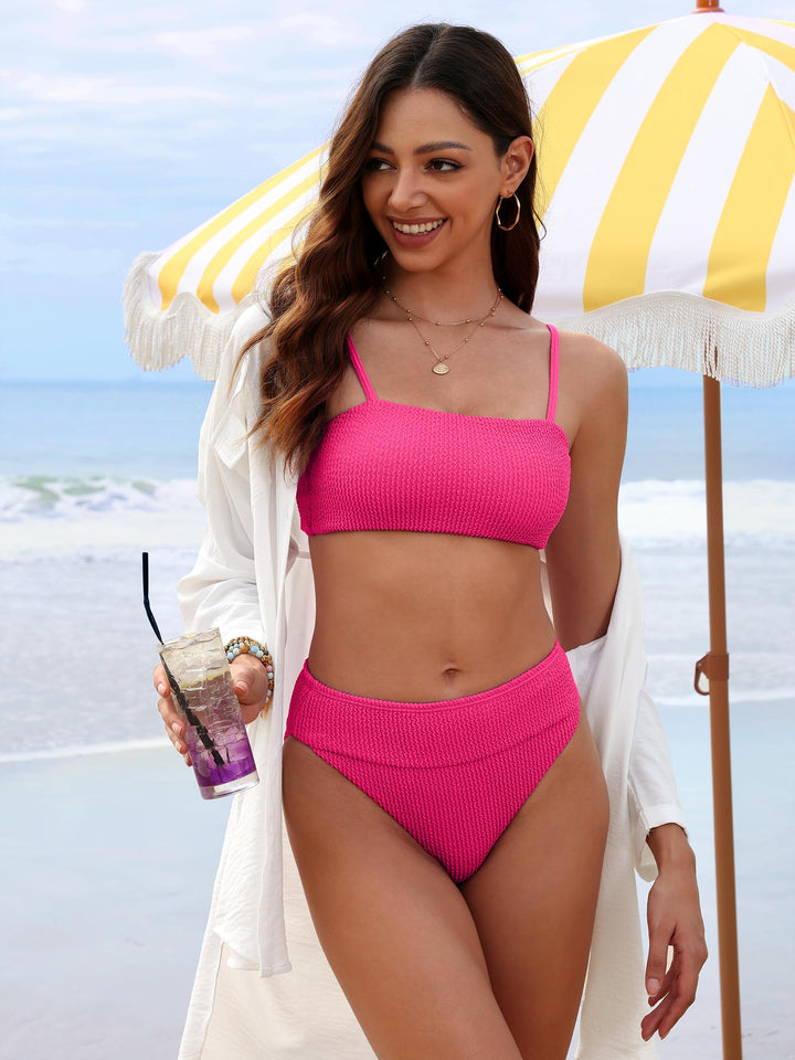 ANRABESS Tummy Control 2 Piece Swimsuits for Women High Waisted Bikini Sets Ribbed Textured Bathing Suits Beach Swimwear