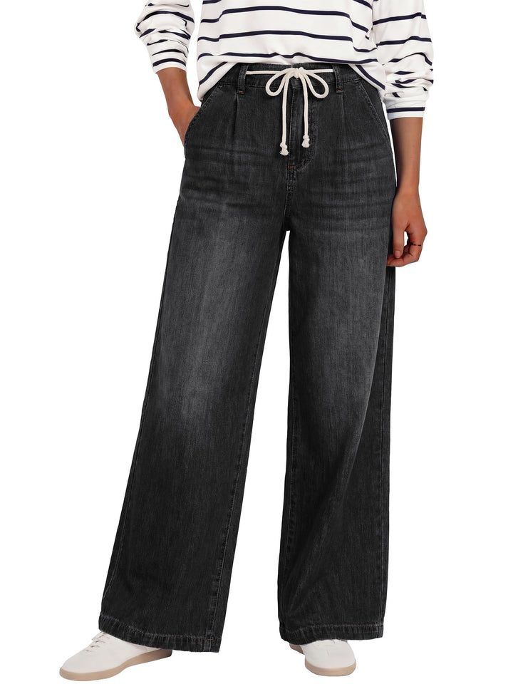 ANRABESS Womens Wide Leg Jeans High Waisted Trendy Drawstring Denim Pants Casual Relaxed Fit Trouser with Pockets