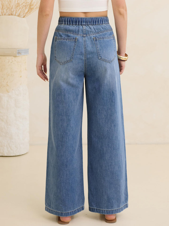 ANRABESS Womens Wide Leg Jeans High Waisted Trendy Drawstring Denim Pants Casual Relaxed Fit Trouser with Pockets