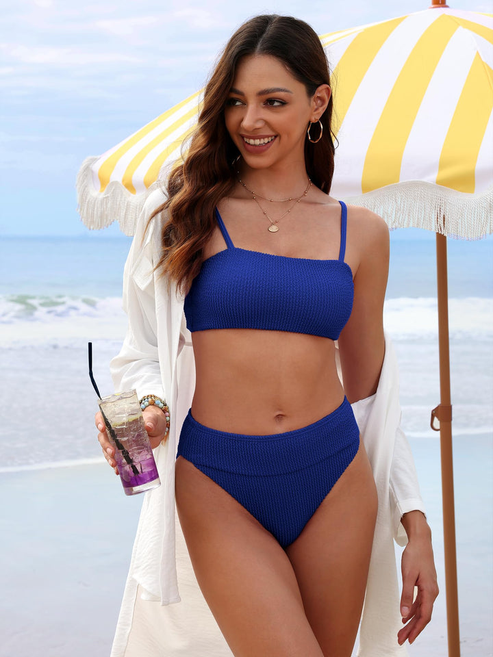 ANRABESS Tummy Control 2 Piece Swimsuits for Women High Waisted Bikini Sets Ribbed Textured Bathing Suits Beach Swimwear