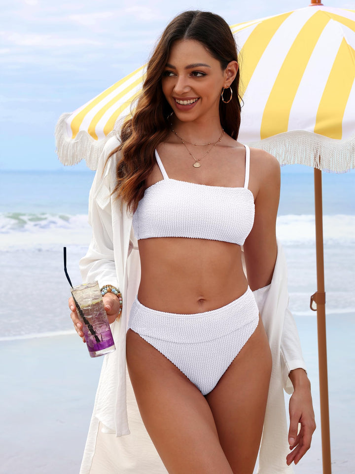 ANRABESS Tummy Control 2 Piece Swimsuits for Women High Waisted Bikini Sets Ribbed Textured Bathing Suits Beach Swimwear