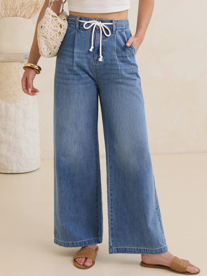 ANRABESS Womens Wide Leg Jeans High Waisted Trendy Drawstring Denim Pants Casual Relaxed Fit Trouser with Pockets