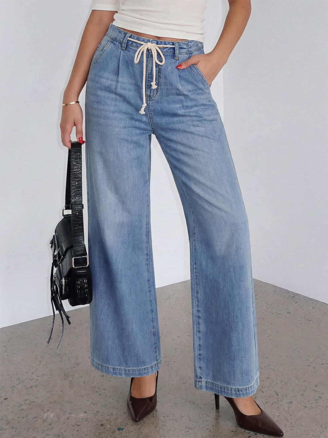 ANRABESS Womens Wide Leg Jeans High Waisted Trendy Drawstring Denim Pants Casual Relaxed Fit Trouser with Pockets