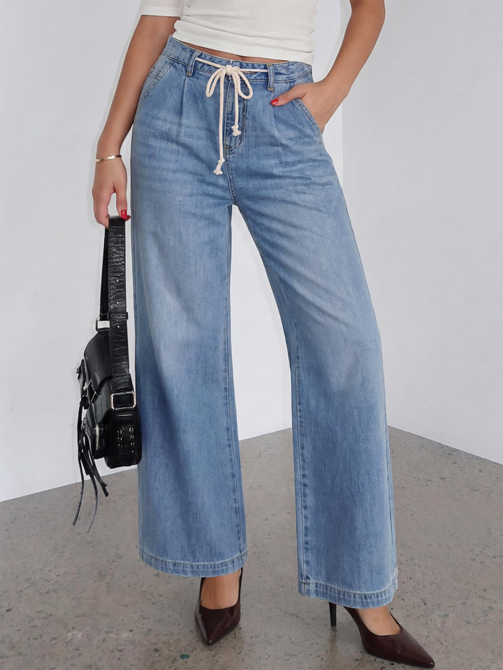 ANRABESS Womens Wide Leg Jeans High Waisted Trendy Drawstring Denim Pants Casual Relaxed Fit Trouser with Pockets